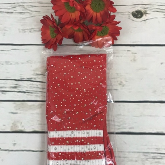 Sexy Bling Rhinestone Over The Knee Red Socks - Picture 10 of 12